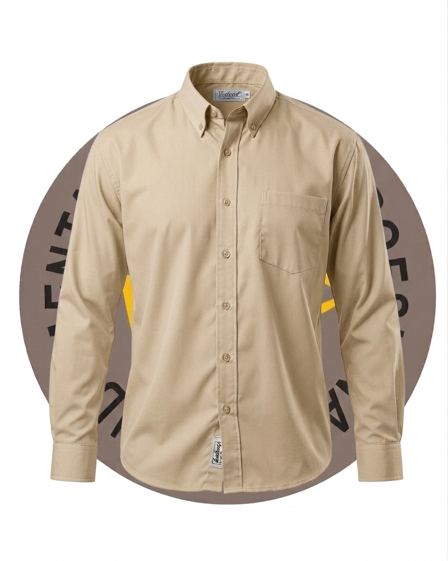 Camisa Vestir Beige Manga Larga